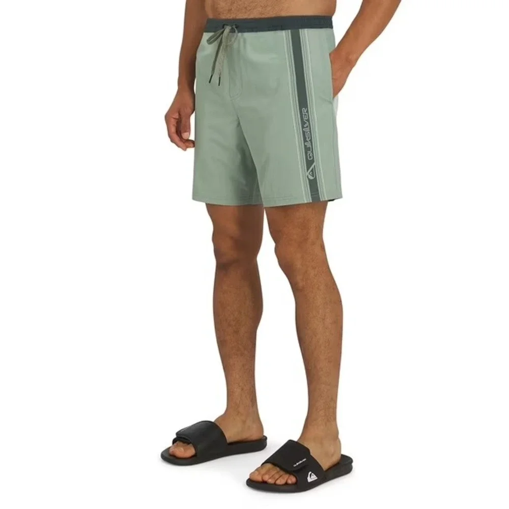 NWT Quiksilver Mens Swim Trunks Green Size L Stretch UPF 50 Regular Fit